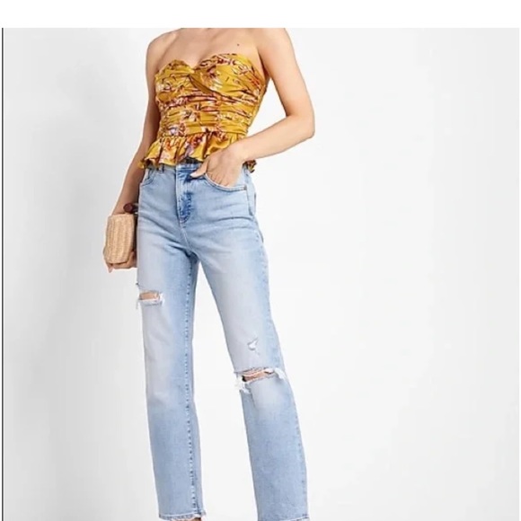 Express Floral Satin Twist Front Peplum Tube Top sz M - Picture 3 of 11